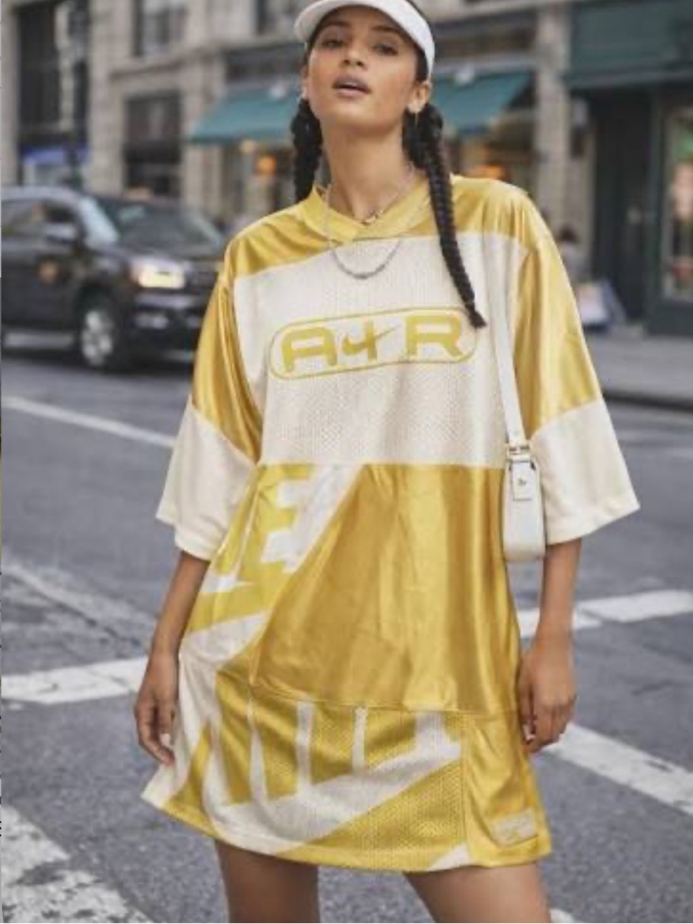 Nike Air Jersey Mesh Patchwork Dress Yellow Gold White FN2253-700 Women's Medium